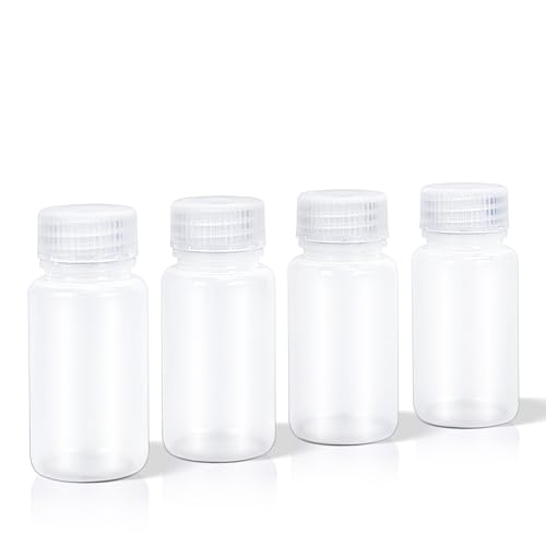 DEMORA 2 oz Small Plastic Bottles with Caps, Airtight Refillable Wide Mouth Travel Bottles for Toiletries, PP Food Grade Plastic Containers for Liquids Pill Sample Lab Reagent (Clear, 4 Pcs) - color: Clear, size: 2 oz