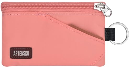 RFID Blocking Travel Wallet with Adjustable Lanyard, Small Nylon Zipper Pouch and Badge Holder for ID, Credit Cards, Cash, Keys, Commuters (Coral Blush) - color: Coral Blush