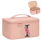 OCHEAL Initial Makeup Bag,Monogram Make up Bag Pink Travel Makeup Organizer Case Beauty Toiletry Cosmetic Bag with Brush Holder, Trendy Stuff Personalized Gifts for Women and Girls-I - color: Pink, style: I
