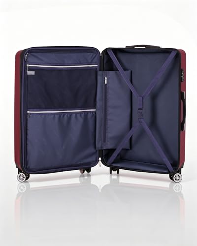 Coolife Luggage, Suitcase with Durable and Lightweight, Large Checked Luggage with PC+ABS Hardshell Expandable, Dual Spinner Wheels, TSA Lock, and YKK Zipper(wine wind ne, L(28in)) - color: wine wind new, size: L(28in)