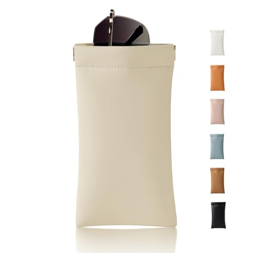 Squeeze Top Sunglass Case, New Organosilicon Soft PU Leather Eyeglass Glass Case Travel Large Sunglasses Pouch - color: Beige