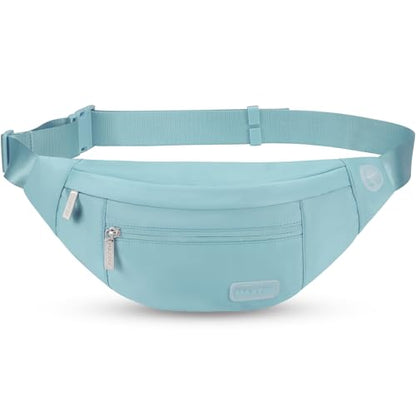 MAXTOP Large Crossbody Fanny Pack with 4-Zipper Pockets,Gifts for Enjoy Sports Festival Workout Traveling Running Casual Hands-Free Wallets Waist Pack Phone Bag Carrying All Phones - color: Dusty Blue, style: Large Fanny Pack(4 Zipper Pockets)