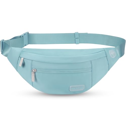 MAXTOP Large Crossbody Fanny Pack with 4-Zipper Pockets,Gifts for Enjoy Sports Festival Workout Traveling Running Casual Hands-Free Wallets Waist Pack Phone Bag Carrying All Phones - color: Dusty Blue, style: Large Fanny Pack(4 Zipper Pockets)