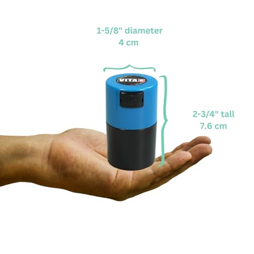 Vitavac - 5g to 20 grams Vacuum Sealed Container - Light Blue Cap & Black Body - color: Light Blue