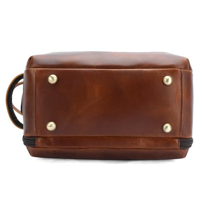 Polare Full Grain Leather Toiletry Bag for Men Large Travel Cosmetic Case Dopp Kit Shaving Kit Wash Pouch with YKK Zippers (Brown) - color: Brown