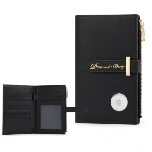 Passport Holder for Family,RFID Travel Document Organizer for Women,RFID Passport Wallet with Airtag Holder,Family Passport Protector Case, Anti-Lost Travel Essentials - color: dark balck