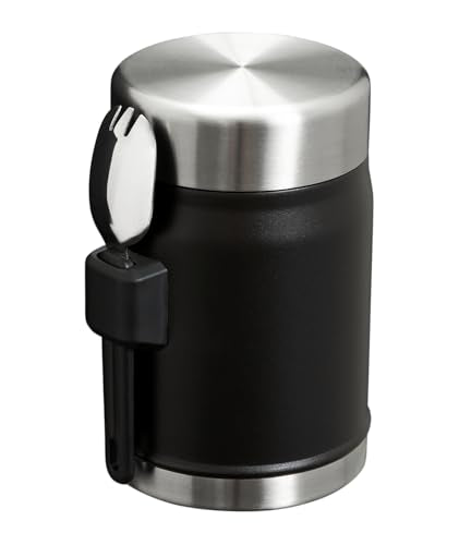 STANLEY Classic Food Jar and Spork | Vacuum Insulated Food Container | Wide Mouth Screw On Lid | Packable for Travel | Stainless Steel with Leakproof Lid | BPA-Free - color: Black 2.0