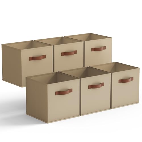 GRANNY SAYS Cube Storage Bins, 11 Inch Cube Storage Organizer with PU Handle, Khaki, Foldable Clothing Organizer Bins, Storage Baskets for Shelves, Closet, 6-Pack - color: Khaki, size: 11 Inch-6 Pack