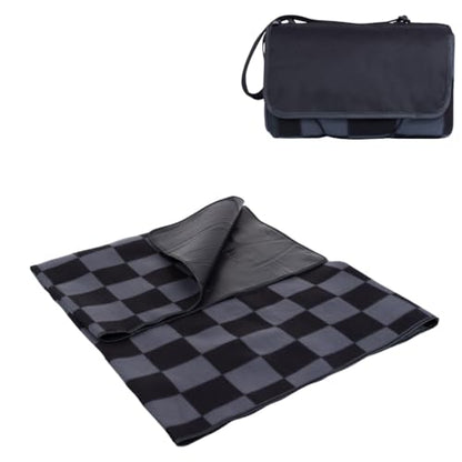 Picnic TIME Outdoor Picnic Blanket Tote, 59"x51" Foldable Beach & Camping Blanket with Soft Fleece, Water-Resistant Bottom, Adjustable Strap & Zippered Pocket (Black Checkers) - color: Black Checkers