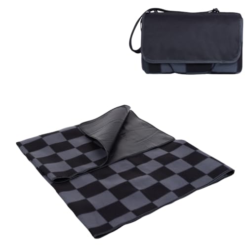 Picnic TIME Outdoor Picnic Blanket Tote, 59"x51" Foldable Beach & Camping Blanket with Soft Fleece, Water-Resistant Bottom, Adjustable Strap & Zippered Pocket (Black Checkers) - color: Black Checkers