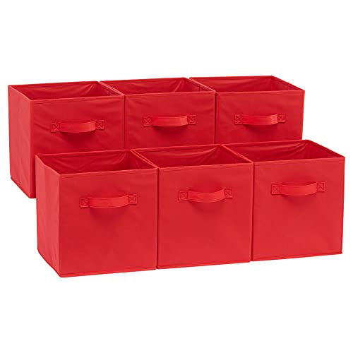 Amazon Basics Collapsible Fabric Storage Bins with Handles, Cube Organizer, Home Organization, 10.5"x10.5"x11", Red, 6-Pack - color: Red, size: 10.5"x10.5"x11"