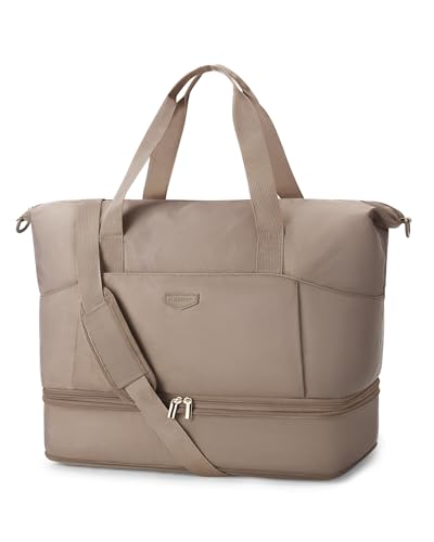 Missnine Weekender Bag for Women, Foldie Travel Bag Expandable with Shoes Compartment Travel Duffel 50L Carry on Overnight Gym - color: Camel, size: Basic (1 Pc)