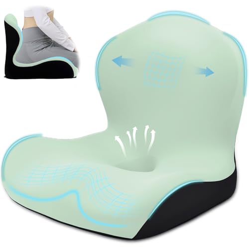 Seat Cushion, Office Chair Cushion, L-Shaped Ergonomic Car Seat Cushions, Memory Foam Chair Cushion, Lumbar Support Pillow for Wheelchair, Car, Home, Office, Desk, Green - color: Green