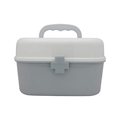 Plastic First Aid Storage Box Container Bin with Removable Tray and Portable Handle, Family Emergency Medicine Kit Case Organizer, White&Gray - color: white&gray