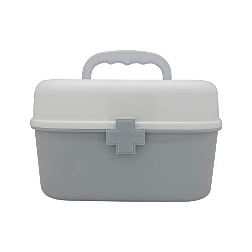 Plastic First Aid Storage Box Container Bin with Removable Tray and Portable Handle, Family Emergency Medicine Kit Case Organizer, White&Gray - color: white&gray