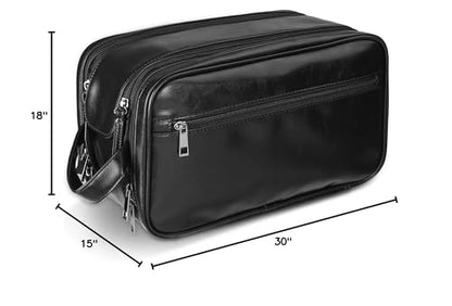 Personalized Leather Travel Toiletry Bag for Men, Large Travel Bathroom Shaving Dopp Kit, Large Cosmetic Bag Waterproof - color: Black