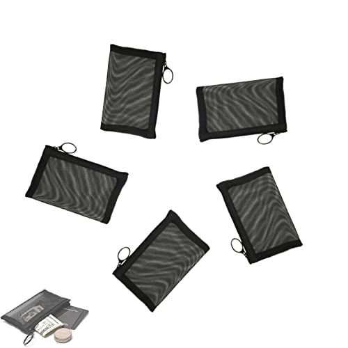 Patu Mini Zipper Mesh Bags, 3" x 4", Size XS / A8, 5 Pieces, Keychain Pouch Key Holder, Coin Purse, Clear Travel Kit Small Item Cosmetic Organizer, Black - size: XS A8, Mini (3" x 4", 5 pcs)