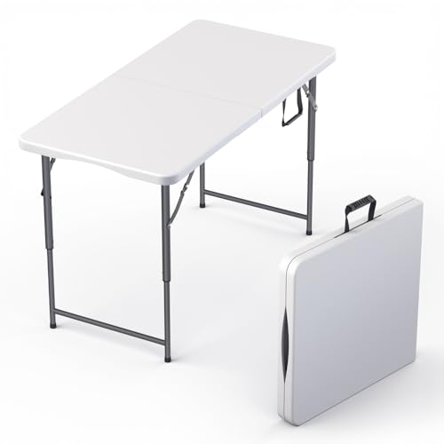 10 Pack of 4 Feet Foldable Table with Built in Handle & Steel Legs | Heavy Duty Portable | Perfect for Party, Dining, Wedding, Events, Picnic Indoor, Outdoor, Camping, Utility, Temporary - color: White, size: 10 PACK - 4 FT