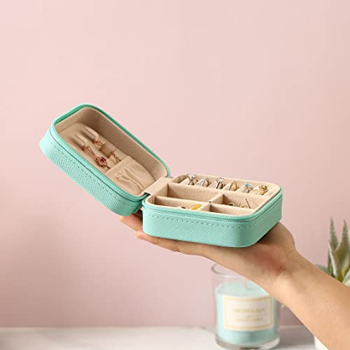 ZPROW Travel Jewelry Case, Mini Portable Jewelry Travel Boxes, Small Jewelry Organizer for Rings, Earrings, Pendants, Watches, Necklaces, Lipsticks Organizer Storage Holder Case (Cyan Blue) - color: A1 - Cyan Blue 1 Pack
