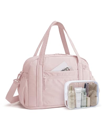 BAGSMART Expandable Personal Item Travel Bag, Lightweight Gym Bag for Women, 24L Weekender Travel Duffle with Toiletry Bag, Carry on Overnight Duffel, Pink - color: Pink