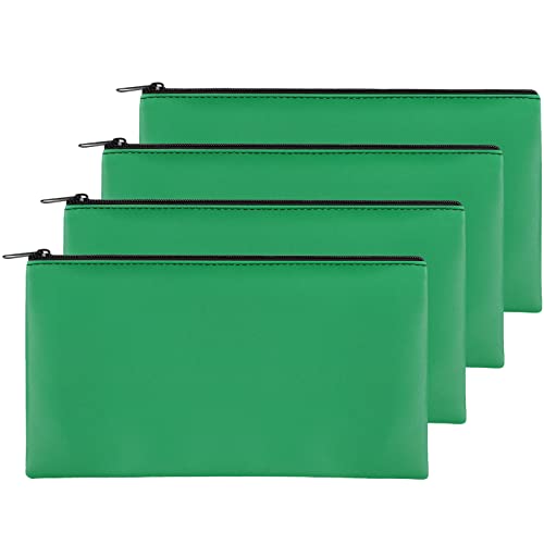 4Pack Money Bag 11 X 6", Safe Durable Waterproof Bags With Zipper for Cash, Coin Pouch PU Leather Bank Bag for Checks, Makeup, Bills, Receipts, Tool Storage (Green) - color: Green, size: 4 Pieces