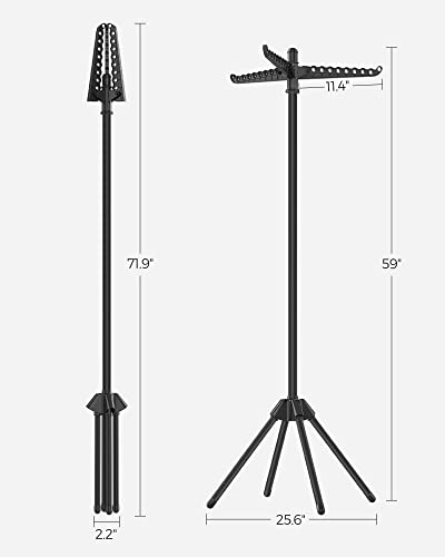 SONGMICS Clothes Drying Rack, 59-Inch Folding Laundry Drying Rack with 3 Rotatable Arms for Hangers, 4 Legs, Stainless Steel, for 27 Pieces of Clothes, Black ULLR510B01 - color: Black, style: 1-Tier