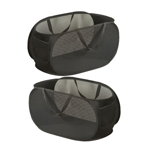 2 Pcs Mesh Popup Laundry Hamper, Opening Laundry Basket,Popup Laundry Basket with Durable Handles,Foldable Pop-up Mesh Hamper Dirty Clothes Basket for Clothes & Laundry-Home Organization - color: Black2
