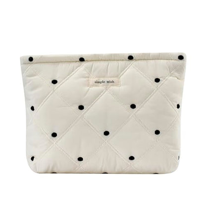 uekeboag White Quilted Cotton Makeup Pouch,Coquette Quilted Toiletry Bag for Women and Girls, Floral Coquette Organizer Bag, Aesthetic Travel Cosmetic Bags(01White Dots) - color: 01White Dots