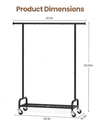 APEXCHASER Rolling Clothes Rack - Metal Garment Rack with Mesh Base | Heavy duty clothing rack with wheels, portable hanging clothes rack for bedroom, laundry room