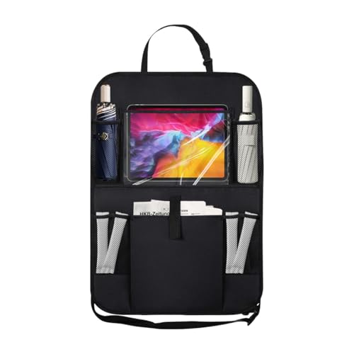 Car Backseat Organizer with Clear 10" Tablet Holder + 5 Storage Pockets - Seat Back Protector Kick Mats for Kids - Car Back Seat Storage Organizer - Road Trip Essentials Travel Accessories (1PC) - color: 1pc