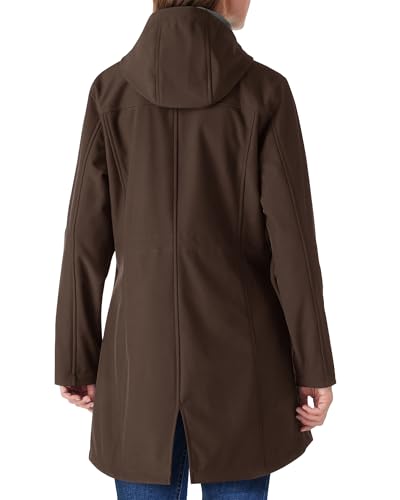 Outdoor Ventures Women's Lightweight Waterproof Fleece Lined Hooded Softshell Rain Jacket, Warm Windbreaker Long Coat - color: Chocolate, size: Large