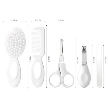 Baby Grooming Kit Newborn,Baby Health Care Kit,Baby Brush Soft Bristles 5 pcs Baby Nail Kit Nursery Care Kit Baby Hair Brush Hair Comb Nail Kit Safety Cutter Nail Clipper Set White - color: 5pcs White
