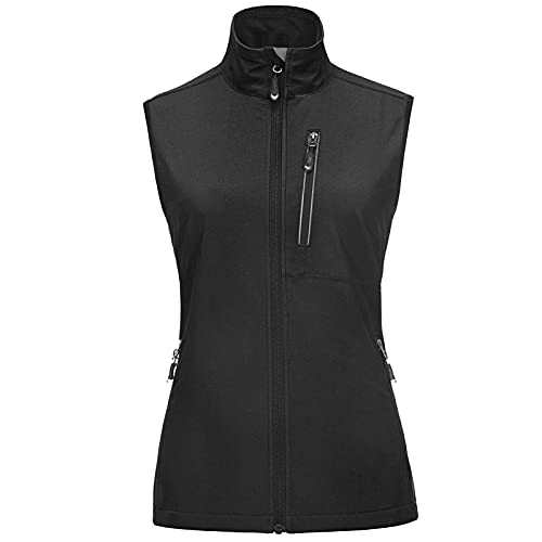 33,000ft Women's Lightweight Running Vest Outerwear with Pockets, Windproof Sleeveless Jacket for Golf Hiking Travel - color: Black-1, size: X-Large