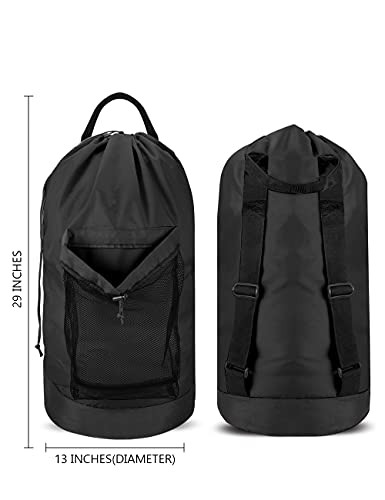 Dalykate Backpack Laundry Bag, Laundry Backpack with Shoulder Straps and Mesh Pocket Durable Nylon Clothes Hamper Bag with Drawstring Closure for College, Travel, Laundromat, Apartment - color: Black