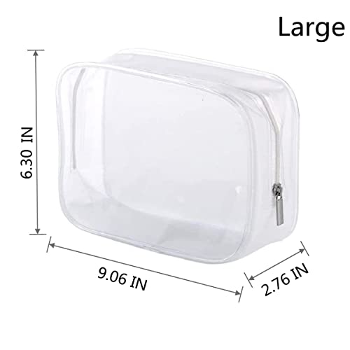 BEFORYOU 6 Pack Clear Toiletry Carry Pouch with Zipper Portable Plastic Waterproof Cosmetic Bag TSA Approved for Vacation Travel Bathroom and Organizing (White, Large) - size: Large bags only