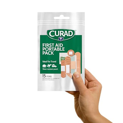 CURAD First Aid Portable Pack |15 - Count On-the-Go Essentials |12 Packs - size: 15 Count (Pack of 12)