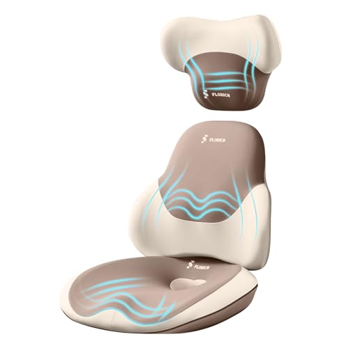 FLORICH Seat Cushion and Lumbar Support Pillow for Office Chair Car Neck Headrest Pillow Memory Foam Seat Pads Pressure Relief Back Cushion and Carseat Pads(Brown) - color: Brown, size: 3 piece