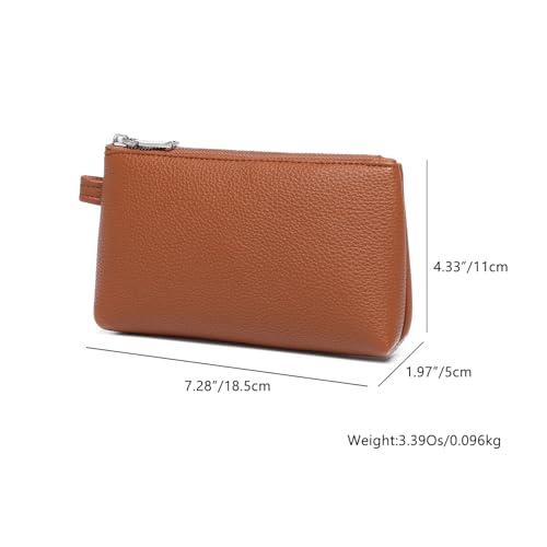 30 Color PU Faux Leather Travel Toiletry Bag for Women, Mini Cosmetic Pouch Organizer with 2 Dividers, Easy Clean Makeup Bag for Purse, Gift Idea (PU Faux Leather/Saddle Brown) - color: PU/Saddle Brown