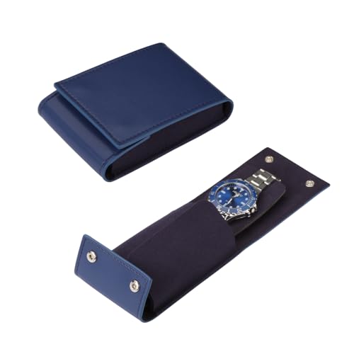 Watch Travel Pouch Portable Organizer - Luxury Watch Case Travel Recycled Leather Storage and Display for Men and Women (Single,Blue) - color: WP-Blue