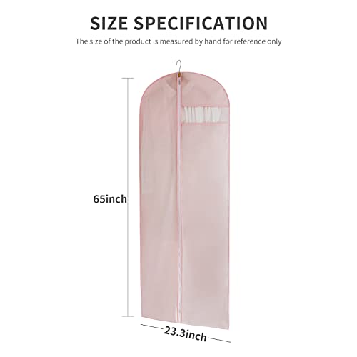MARMINS Pink Dress Bags for Gowns Long, 65'' Long Dress Clear Garment Bag(Set of 2, 23.3'' X 65'') - size: 23.3" x 65" 2 Pack Pink