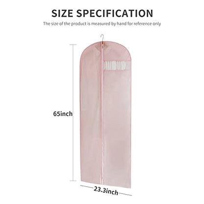 MARMINS Pink Dress Bags for Gowns Long, 65'' Long Dress Clear Garment Bag(Set of 2, 23.3'' X 65'') - size: 23.3" x 65" 2 Pack Pink
