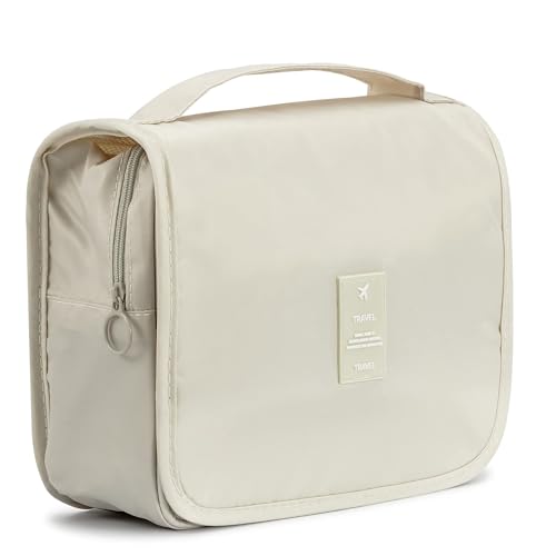 L&FY Hanging Travel Toiletry Bag Women's Cosmetic Organizer Makeup Case Pouch Men's Shaving Kits With Handle (Beige) - color: Beige, size: Compact Size