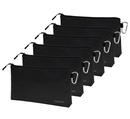 COREFLEX Premium Tool Pouch Zipper Bag, Small Tool Bag, Multipurpose Storage pouch, Heavy duty Flat Bottom Tool bag with YKK Zipper (6 pack Large 12inch Black) - size: 6 pack Large 12inch Black
