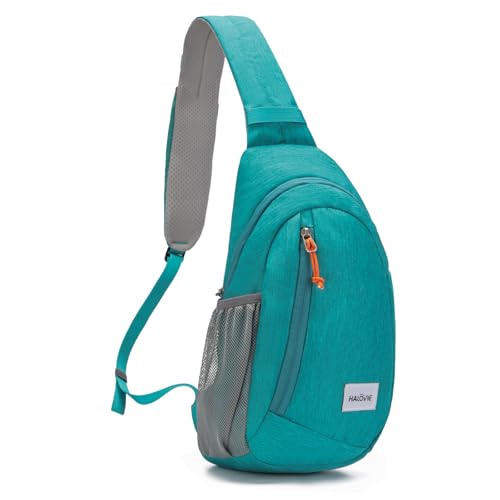 HALOVIE Anti Theft Crossbody Sling Bag RFID Travel Sling Backpack Lightweight Hiking Shoulder Chest Bag for Walking Work - color: Cyan