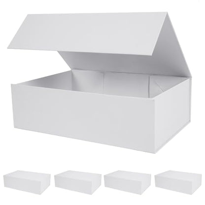 Aimyoo White Gift Box, 13.8x9x4.3 in Presents Box with Lids Magnetic Closure Rectangle Collapsible for Groomsman Proposal Box, Wedding, Birthday Gift Packging 5 Pack - color: White, size: 5 count (Pack of 1)