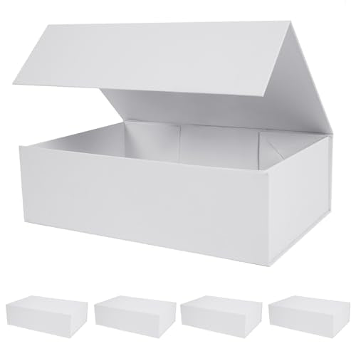 Aimyoo White Gift Box, 13.8x9x4.3 in Presents Box with Lids Magnetic Closure Rectangle Collapsible for Groomsman Proposal Box, Wedding, Birthday Gift Packging 5 Pack - color: White, size: 5 count (Pack of 1)