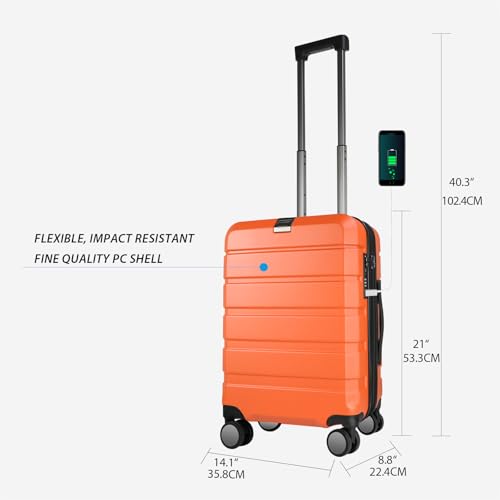 KROSER Hardside Expandable Carry On Luggage with Spinner Wheels & Built-in TSA Lock, Durable Suitcase Rolling Luggage with USB Port, Carry-On 20-Inch Orange - color: Orange