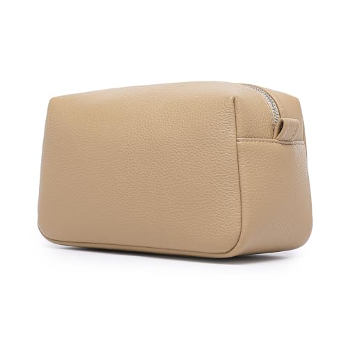 PU leather Organizer Bag Lightweight Cosmetic Bag with Ring Clasp Perfect Travel Makeup Bag for Women (Sandy/PU) - color: Sandy/PU