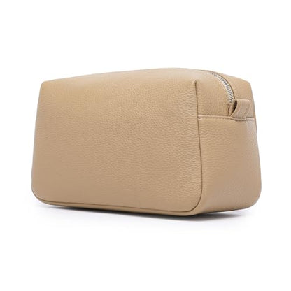 PU leather Organizer Bag Lightweight Cosmetic Bag with Ring Clasp Perfect Travel Makeup Bag for Women (Sandy/PU) - color: Sandy/PU