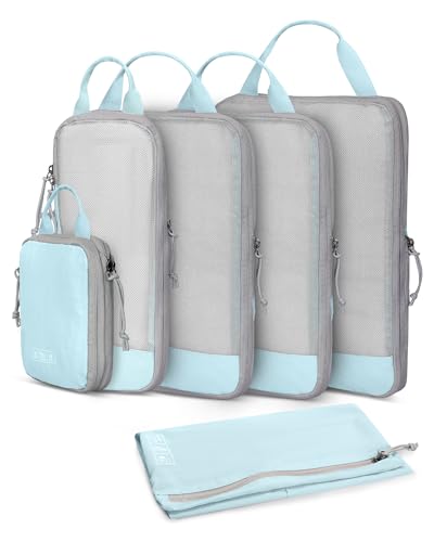 Hynes Eagle 6 Set/ 4 Set/ 2 Set Compression Packing Cubes Travel Essentials Lightweight Nylon Luggage Suitcase Organizer Bag Light Blue 6PCS - color: Light Blue-6 PCS